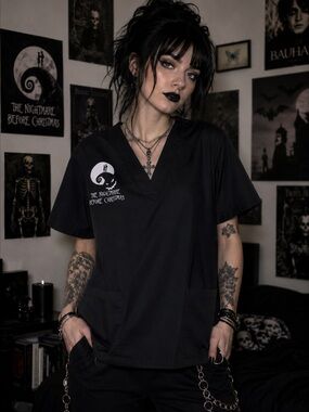 Disney The Nightmare Before Christmas Jack Skellington Black Scrub Top XL Goth